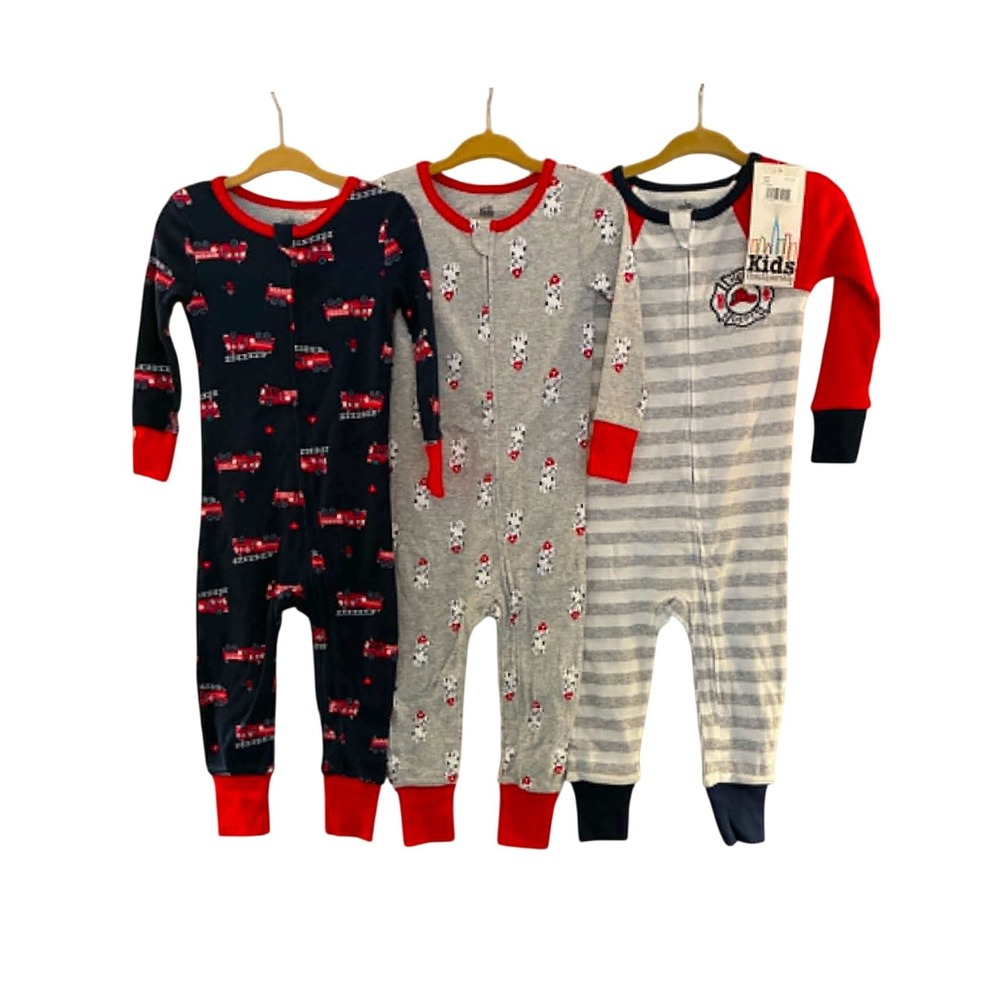 Kids Headquarters Pajama Sleeper 18M Red Blue Gray NEW Firefighter 3-Pack